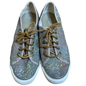 SPERRY SEACOAST STS95425 TAUPE MULTI Fish Circle Womens Size 8 Casual Shoe Art